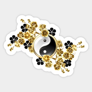 Yin yang symbol with golden sakura Sticker